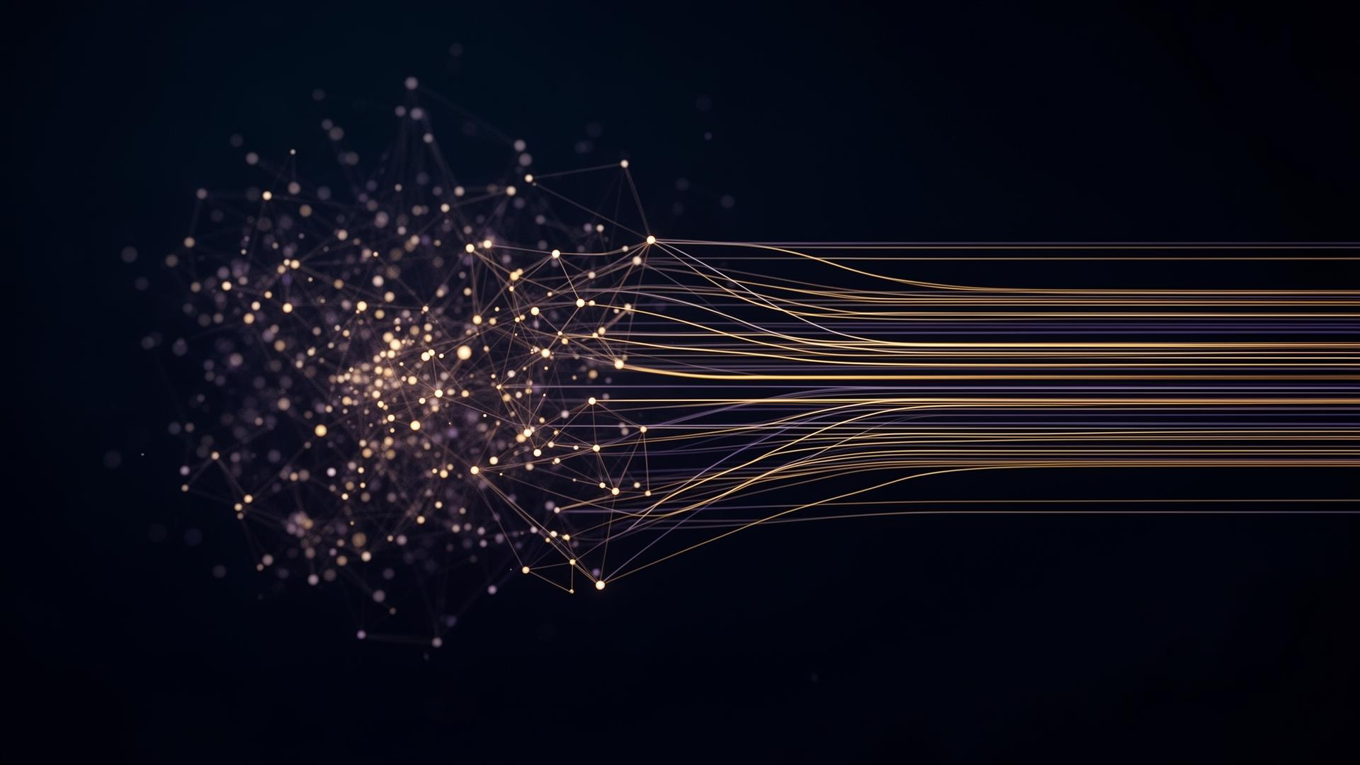 Network of data points converging into clear, parallel lines of insight